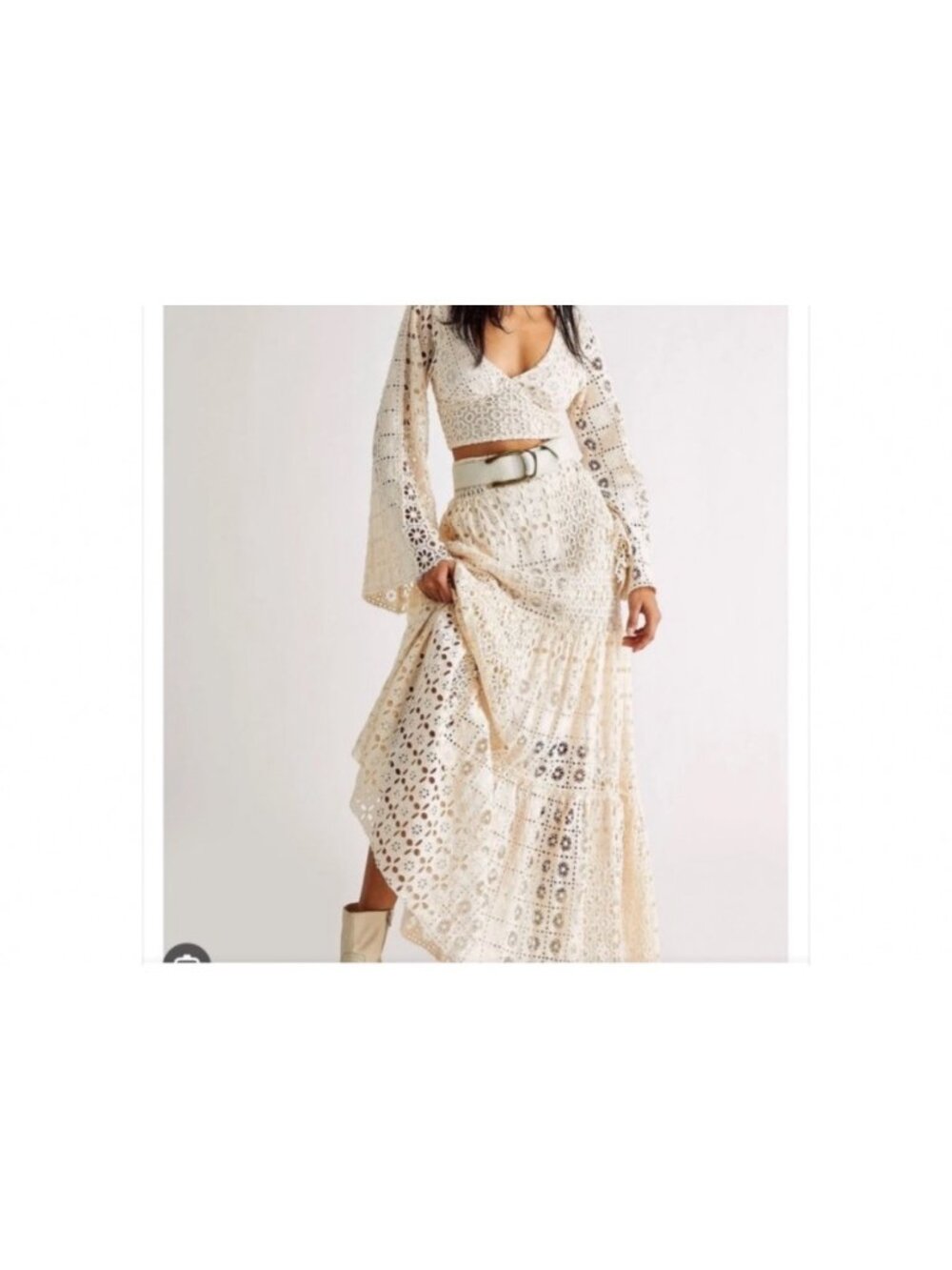 Free People & BHLDL collab Yesenia Eyelet Crochet Lace Maxi Skirt cream XL